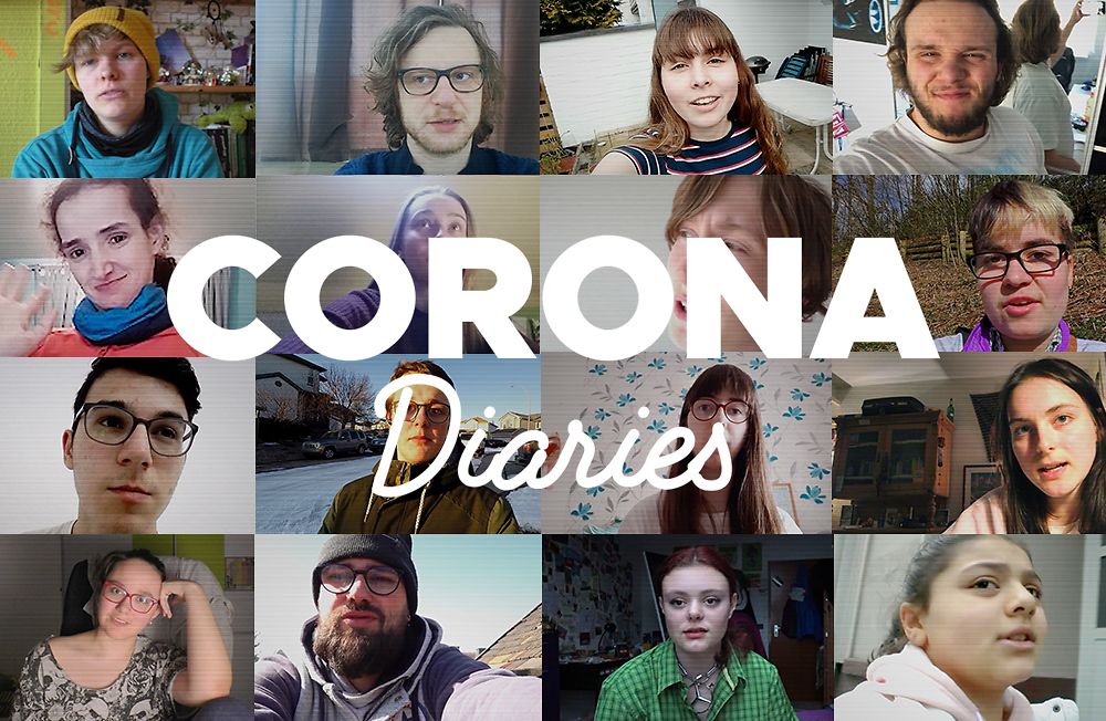 16 Gesichtsaufnahmen über der Aufnahme steht Corona Diarys