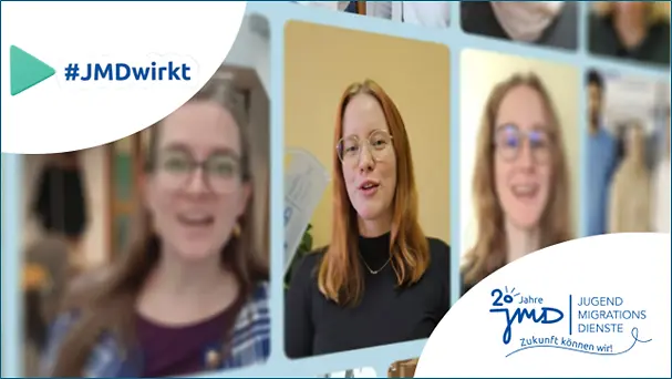 Ein Plakat auf dem Gesichter von jungen Menschen abgebildet sind.